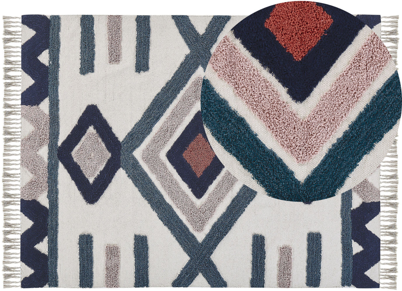 Teppich Baumwolle mehrfarbig 160 x 230 cm geometrisches Muster Fransen Kurzflor KOZLU Bild 1