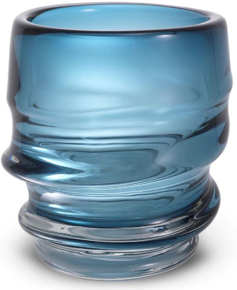 Casa Padrino Luxus Deko Glas Vase Blau Ø 22 x H. 24 cm - Elegante mundgeblasene Blumenvase - Luxus Deko Accessoires Bild 1