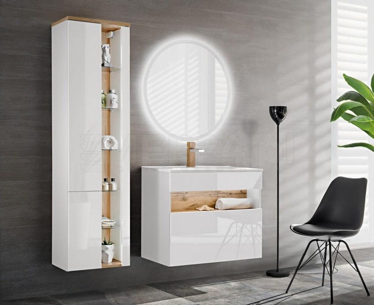 99rooms Banama WHITE SET 60 cm Badezimmerset Weiß Hochglanz | Wotan Eiche Bild 1