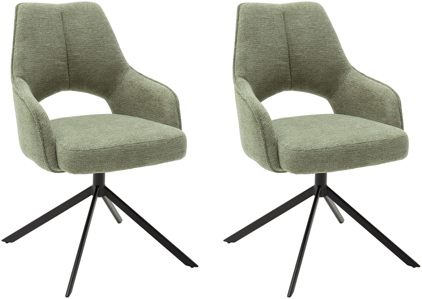 Robas Lund Esszimmerstühle 2er Set, 180°drehbar mit Nivellierung, Belastbar bis 120 kg, Stuhl mit Stoffbezug Olive Bild 1