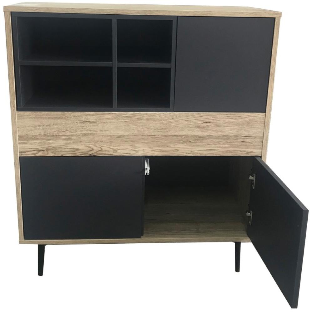 Kommode 78x39x87 cm - MDF mit glatter Dekorfolie - 3 Türen und 4 offene Fächer Bild 1