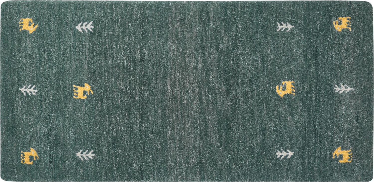 Gabbeh Teppich Wolle grün 80 x 150 cm Kurzflor CALTI Bild 1