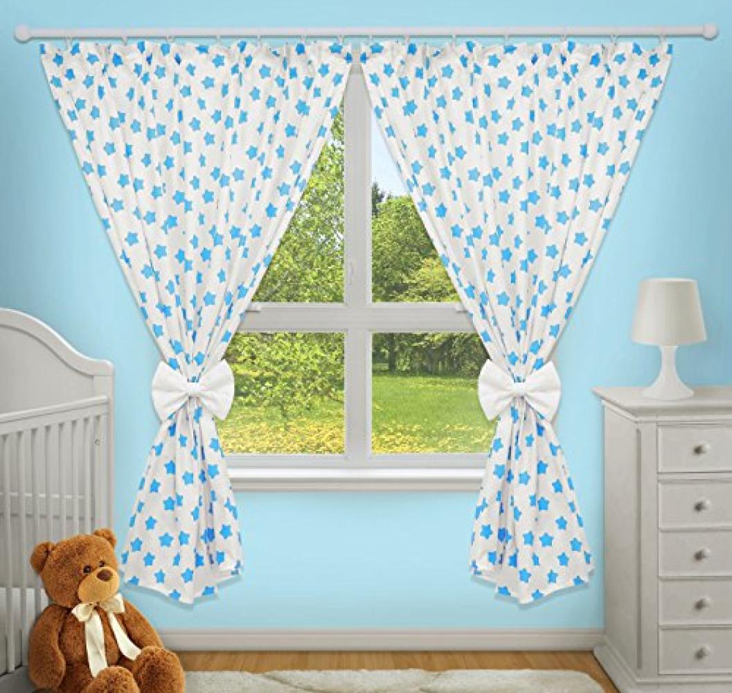 Luxus Deko Vorhänge für Baby-Zimmer Big türkis Sterne auf weiß Hintergrund Bild 1