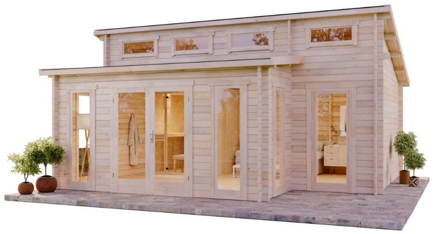 FinnTherm Saunahaus Lausitz Prima Gartensauna 3 Sitzbänke aus Holz Sauna mit 40 mm Wandstärke Außensauna mit Montagematerial Bild 1