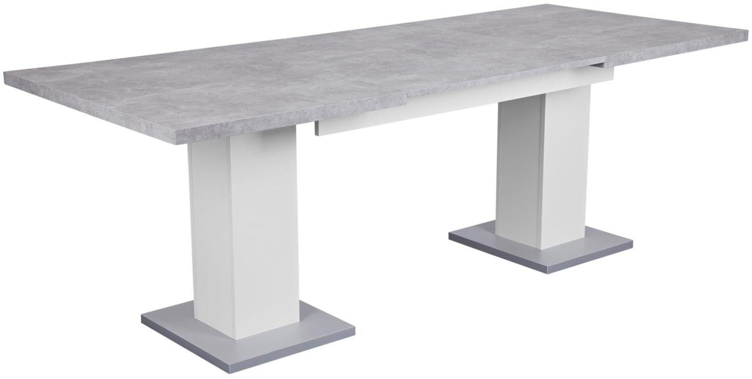 Esstisch HAMBURG Beton-weiß silber ausziehbarer Tisch Bild 1