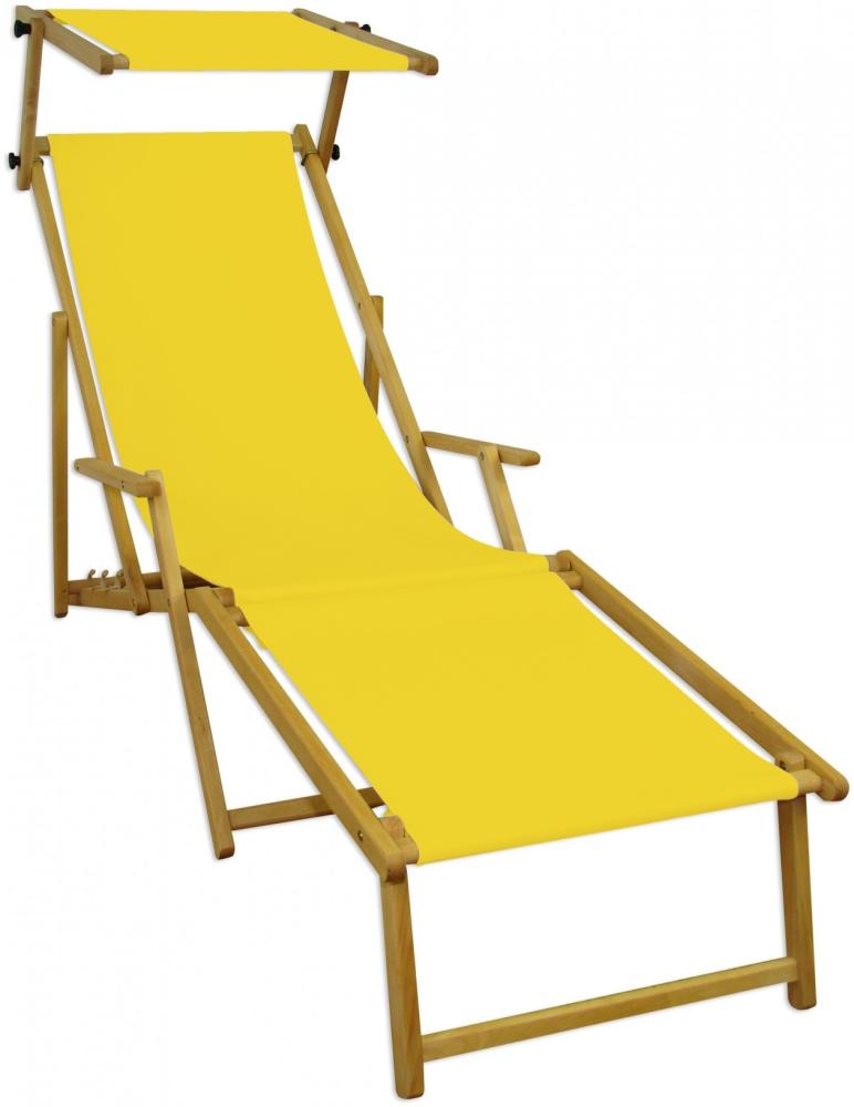 Gartenliege Sonnenliege gelb Liegestuhl Fußteil Sonnendach Deckchair Holz Gartenmöbel 10-302NFS Bild 1