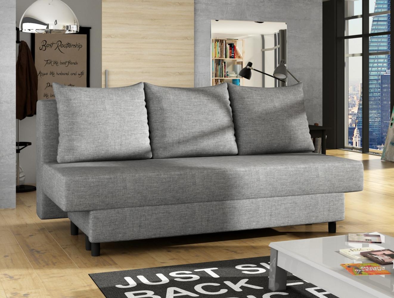 3-Sitzer Sofa Couch Schlafsofa AMAZA Grau Strukturstoff Bettkasten Schlaffunktion ausziehbar Bild 1