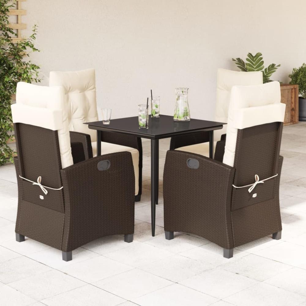 vidaXL 5-tlg. Garten-Essgruppe mit Kissen Braun Poly Rattan Bild 1