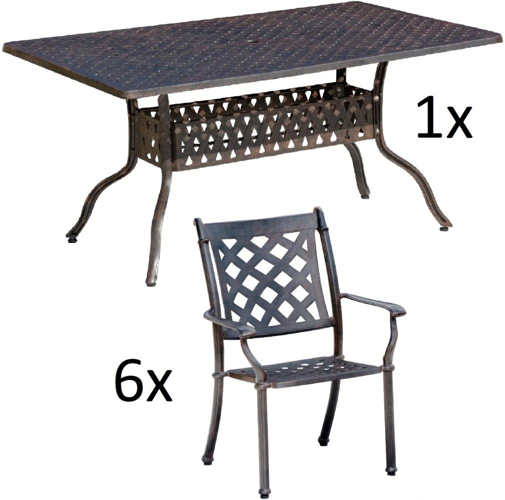 Inko 7-teilige Sitzgruppe Alu-Guss bronze Tisch 150x97x74 cm cm mit 6 Sesseln Tisch 150x97 cm mit 6x Sessel Duke Bild 1