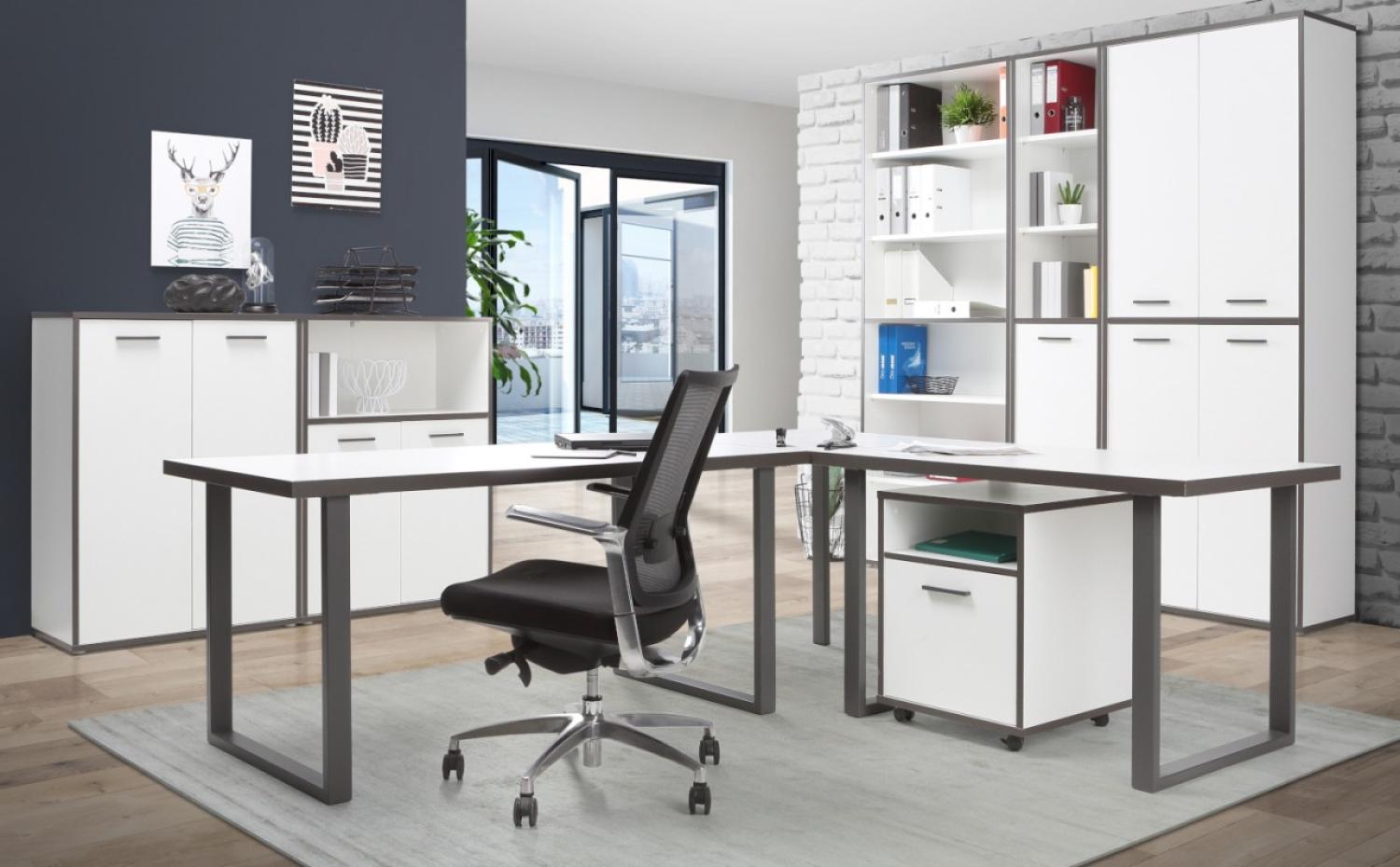 7-tlg. Büromöbel-Set Keflavik in Weiß Grau Bild 1