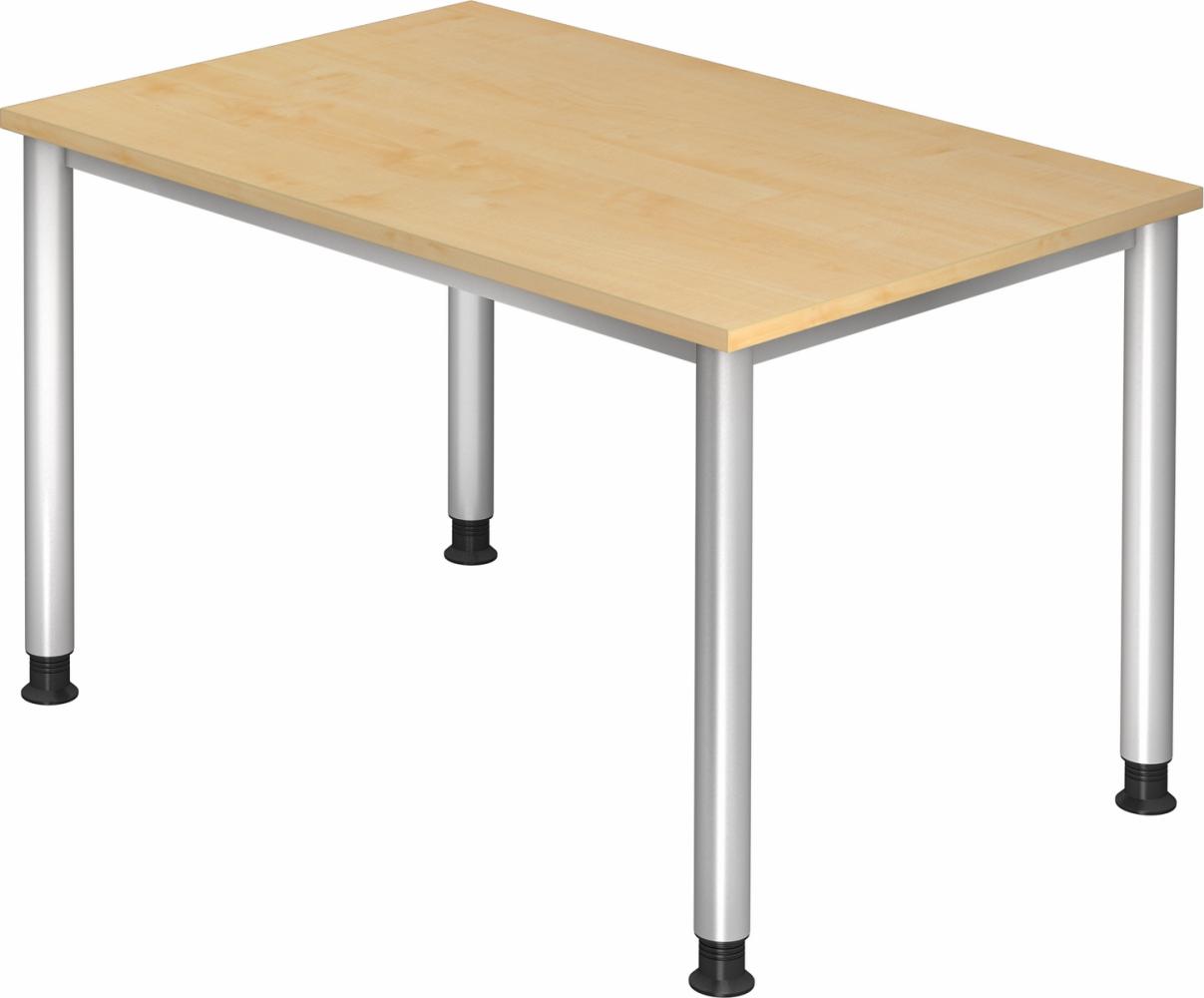 bümö® Schreibtisch H-Serie höhenverstellbar, Tischplatte 120 x 80 cm in Ahorn, Gestell in silber Bild 1