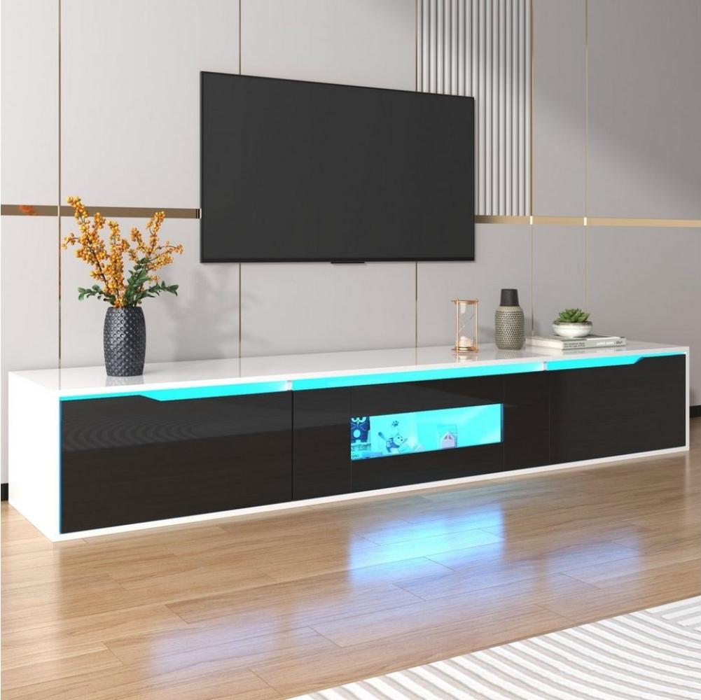 Merax Lowboard mit LED und Klapptüren, freistehend/hängend, TV-Schrank hochglanz, TV-Board Scandi, Breite:180cm Bild 1