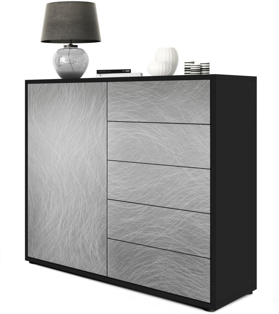 Vladon Sideboard Ben V2, Kommode mit 1 Tür und 5 Schubladen, Schwarz matt/Scratchy Metal (79 x 74 x 36 cm) Bild 1