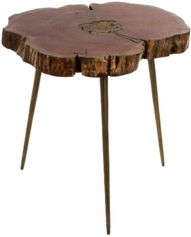 Casa Padrino Luxus Dreibein Beistelltisch Braun / Messingfarben 61 x 71 x H. 43 cm - Moderner Tisch im Baumscheiben Design und Messingfüllung Bild 1