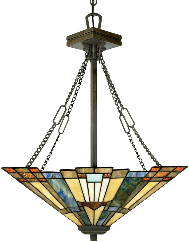 LED Pendelleuchte im Tiffany Design mit buntem Echtglas 3-flammig, Ø44,5cm Bild 1