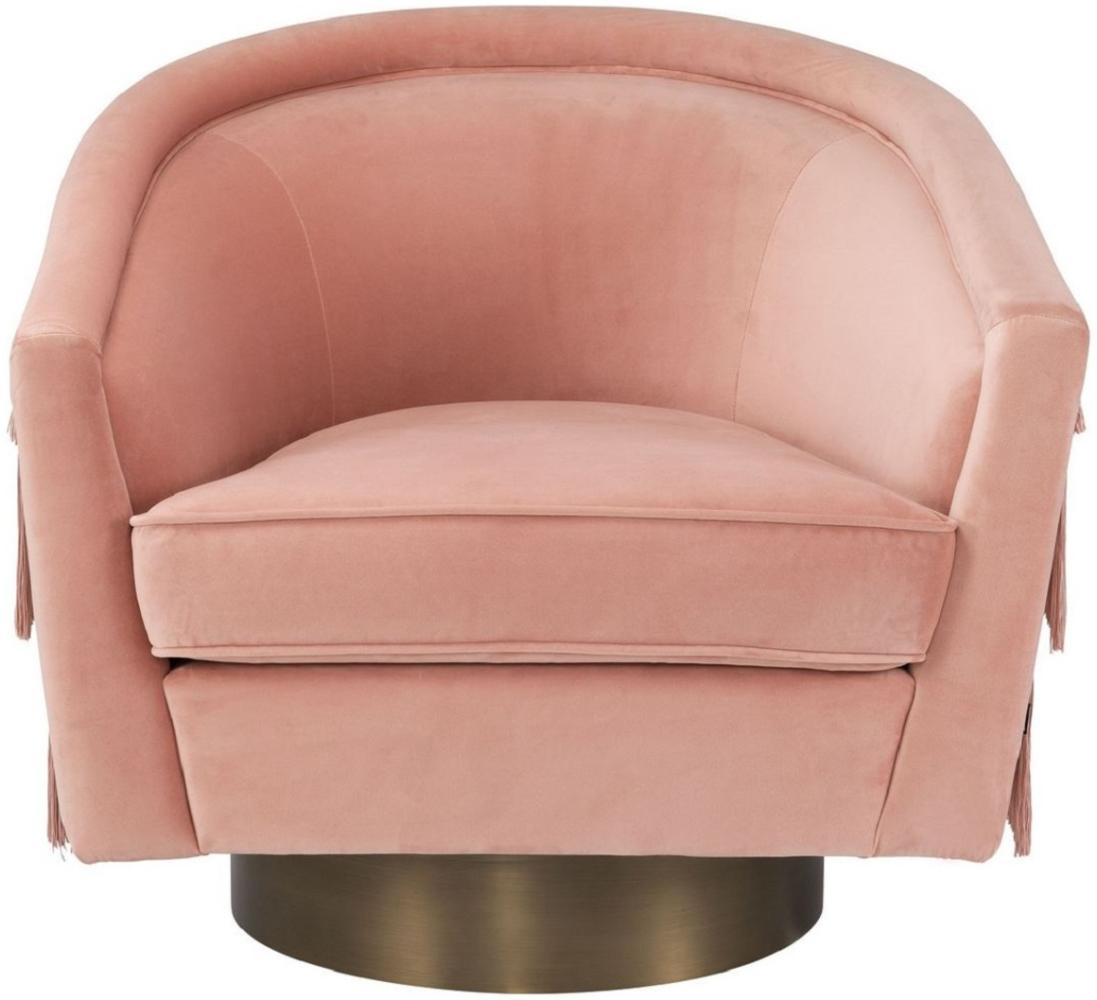 Casa Padrino Luxus Drehsessel Rosa / Mattgold 84 x 82 x H. 74 cm - Wohnzimmer Sessel mit edlem Samtstoff - Luxus Wohnzimmer Möbel Bild 1