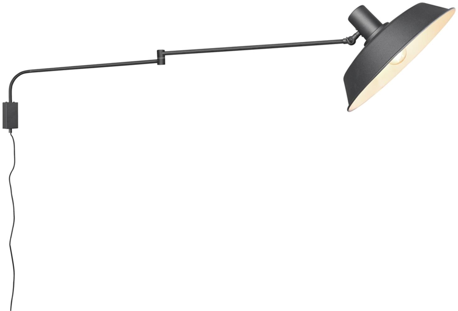 Schwenkbare LED Wandlampe mit Metallschirm Schwarz, Schnurschalter & Stecker Bild 1