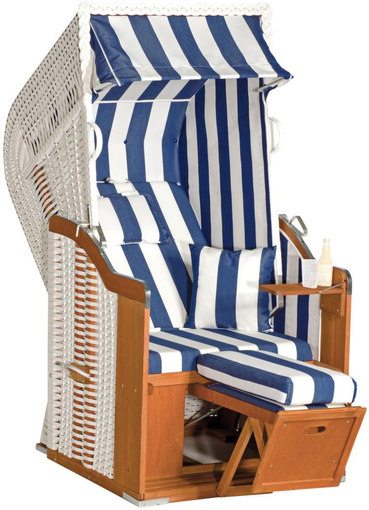 SunnySmart Garten-Strandkorb Rustikal 250 PLUS 1-Sitzer weiß/blau mit Kissen Bild 1