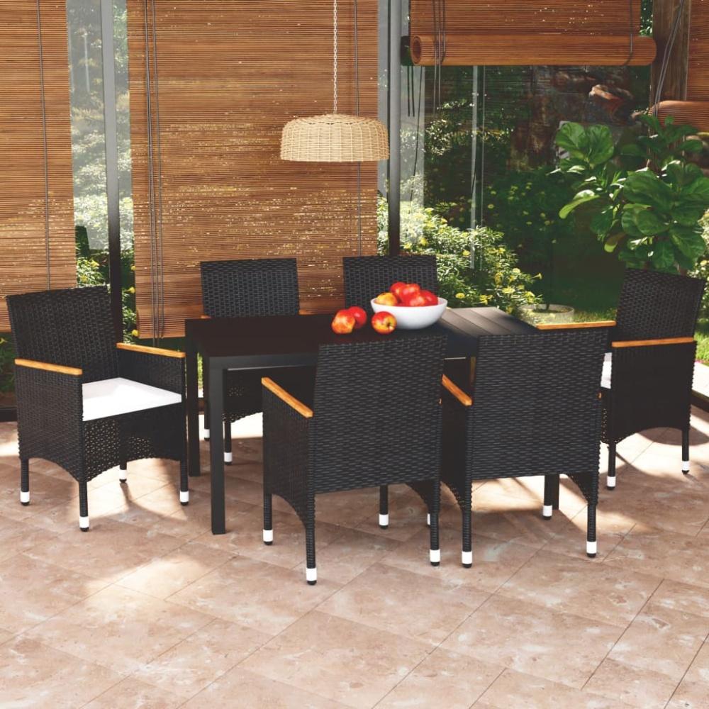 vidaXL 7-tlg. Garten-Essgruppe mit Kissen Poly Rattan Schwarz Bild 1