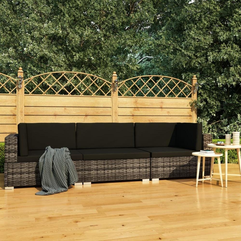 3-tlg. Garten-Sofagarnitur mit Auflagen Poly Rattan Grau Bild 1