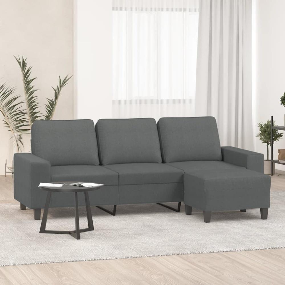 vidaXL 3-Sitzer-Sofa mit Hocker Dunkelgrau 180 cm Stoff Bild 1