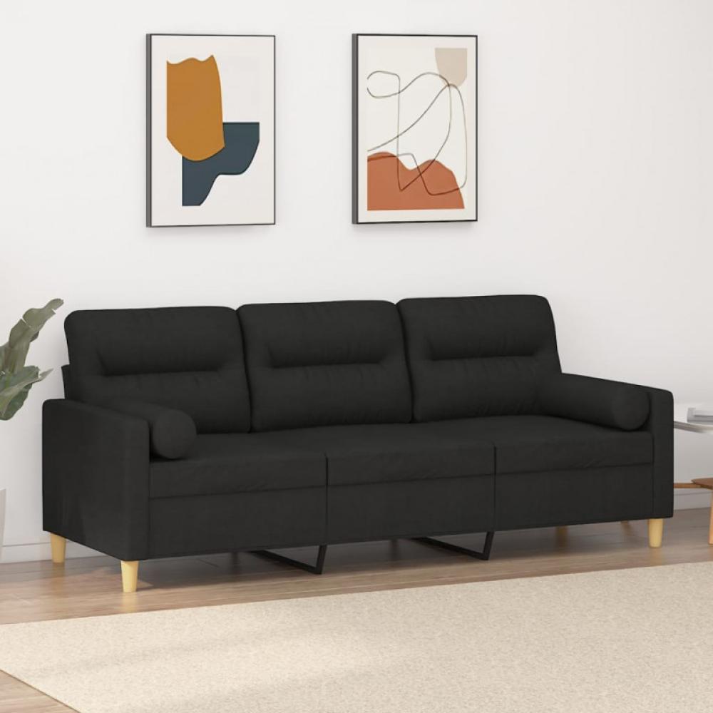 3-Sitzer-Sofa mit Zierkissen Schwarz 180 cm Stoff (Farbe: Schwarz) Bild 1