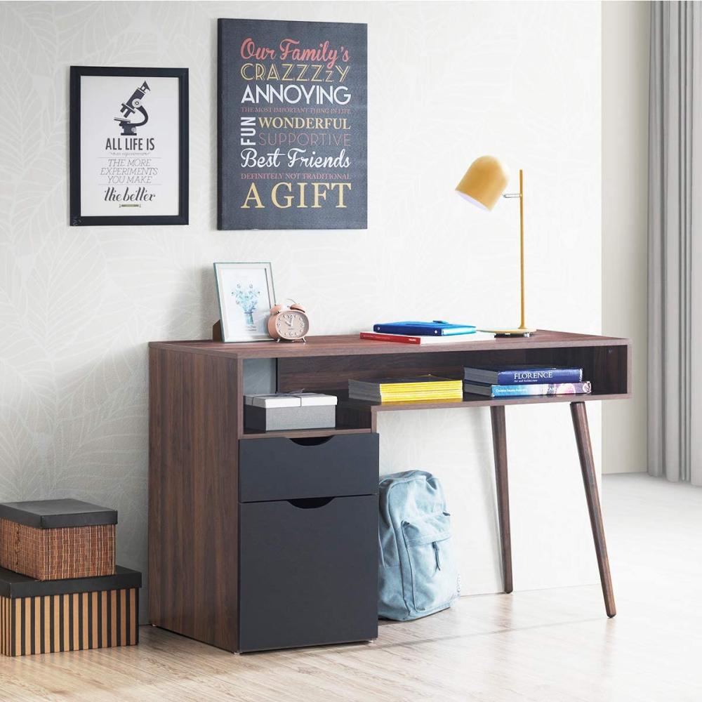 COSTWAY Schreibtisch mit offenem Fach und Schrank, Computertisch Holz, Bürotisch modern 120x55x78cm für Schlafzimmer, Büro, Wohnzimmer Bild 1