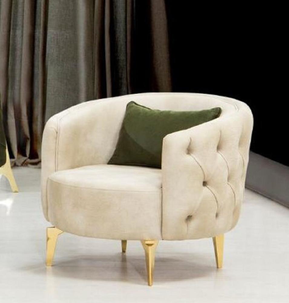 Casa Padrino Luxus Chesterfield Sessel Cremefarben / Gold 90 x 95 x H. 75 cm - Moderner Wohnzimmer Sessel - Chesterfield Wohnzimmer Möbel Bild 1