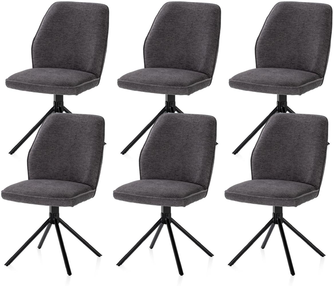 KHG Esszimmerstühle 6er Set, Küchenstuhl Chenille Anthrazit, Stuhlbeine Metall lackiert, Polsterstuhl, Essstuhl, Stuhl, für Esszimmer Küche Büro Bild 1