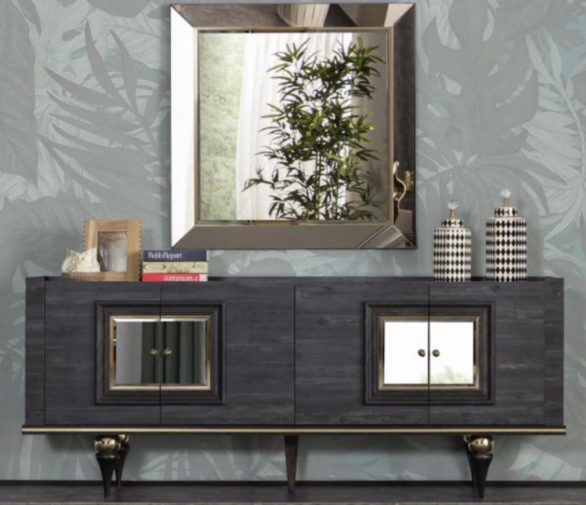 Casa Padrino Luxus Art Deco Sideboard Grau / Schwarz / Messingfarben 210 x 44 x H. 86 cm - Edler Schrank mit 4 Türen - Art Deco Möbel Bild 1