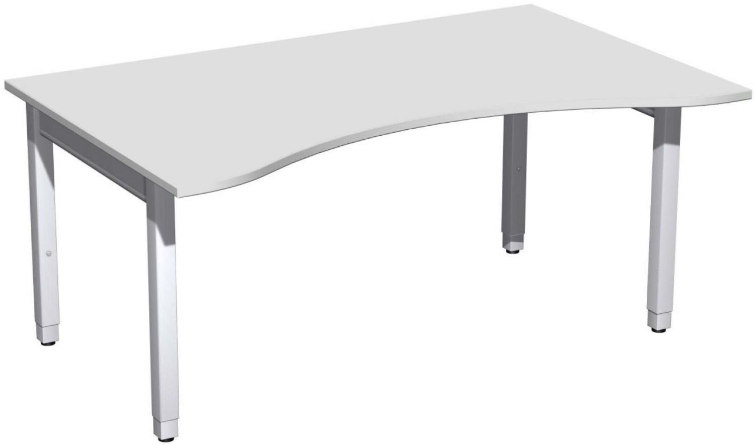 Schreibtisch '4 Fuß Pro Quadrat' Ergonomieform höhenverstellbar, 160x100x68-86cm, Lichtgrau / Silber Bild 1