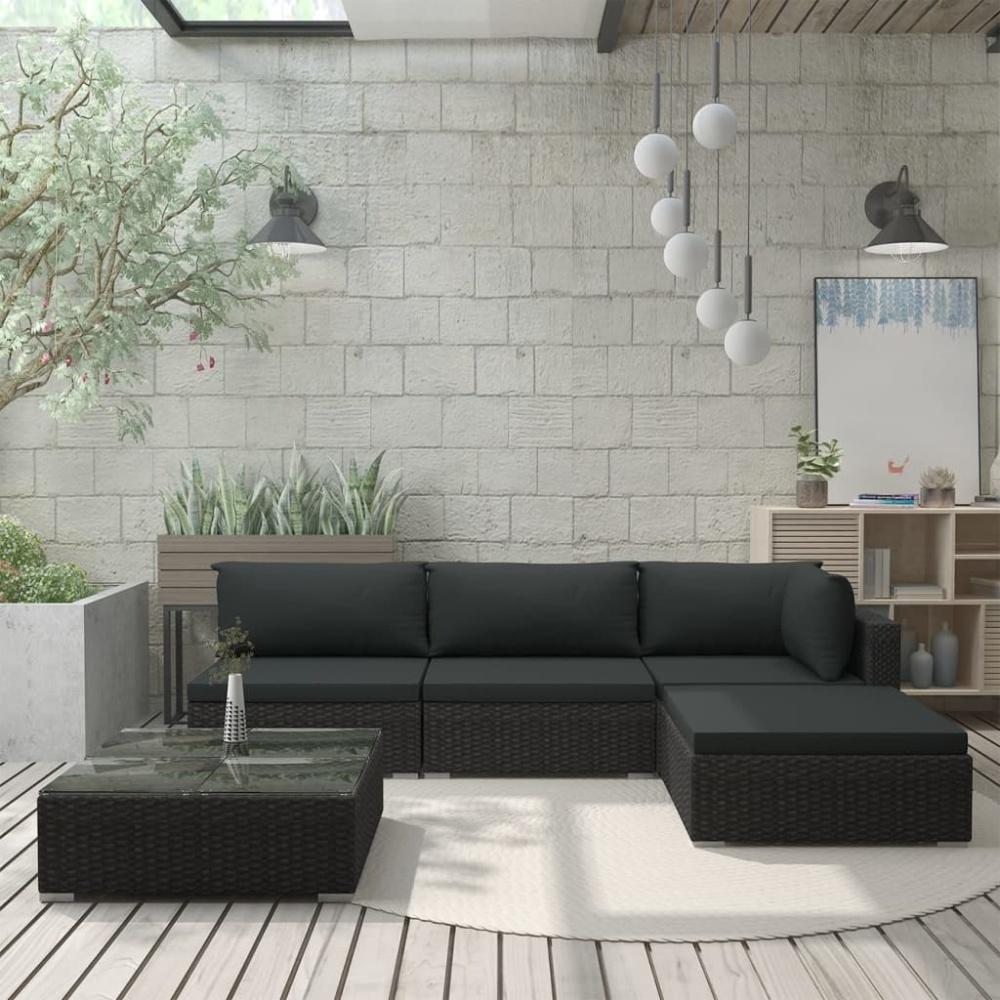 vidaXL 5-tlg. Garten-Lounge-Set mit Auflagen Poly Rattan Schwarz Bild 1