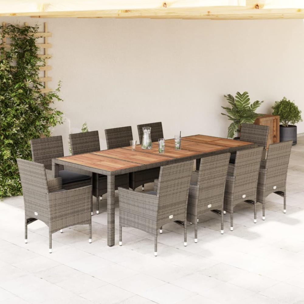 vidaXL 11-tlg. Garten-Essgruppe mit Kissen Grau Poly Rattan Akazie Bild 1