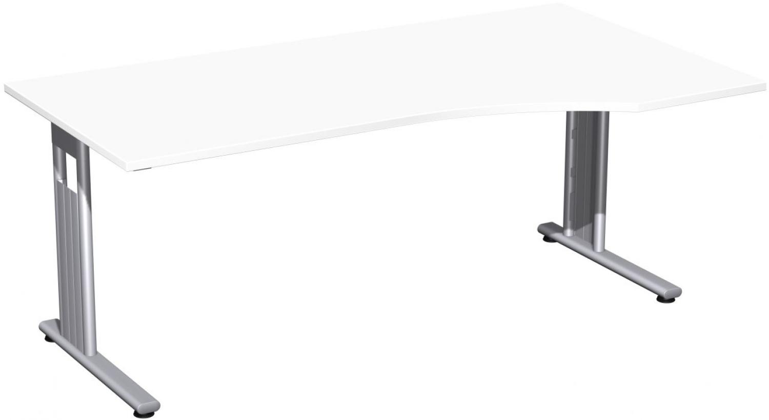 PC-Schreibtisch 'C Fuß Flex' rechts, feste Höhe 180x100x72cm, Weiß / Silber Bild 1