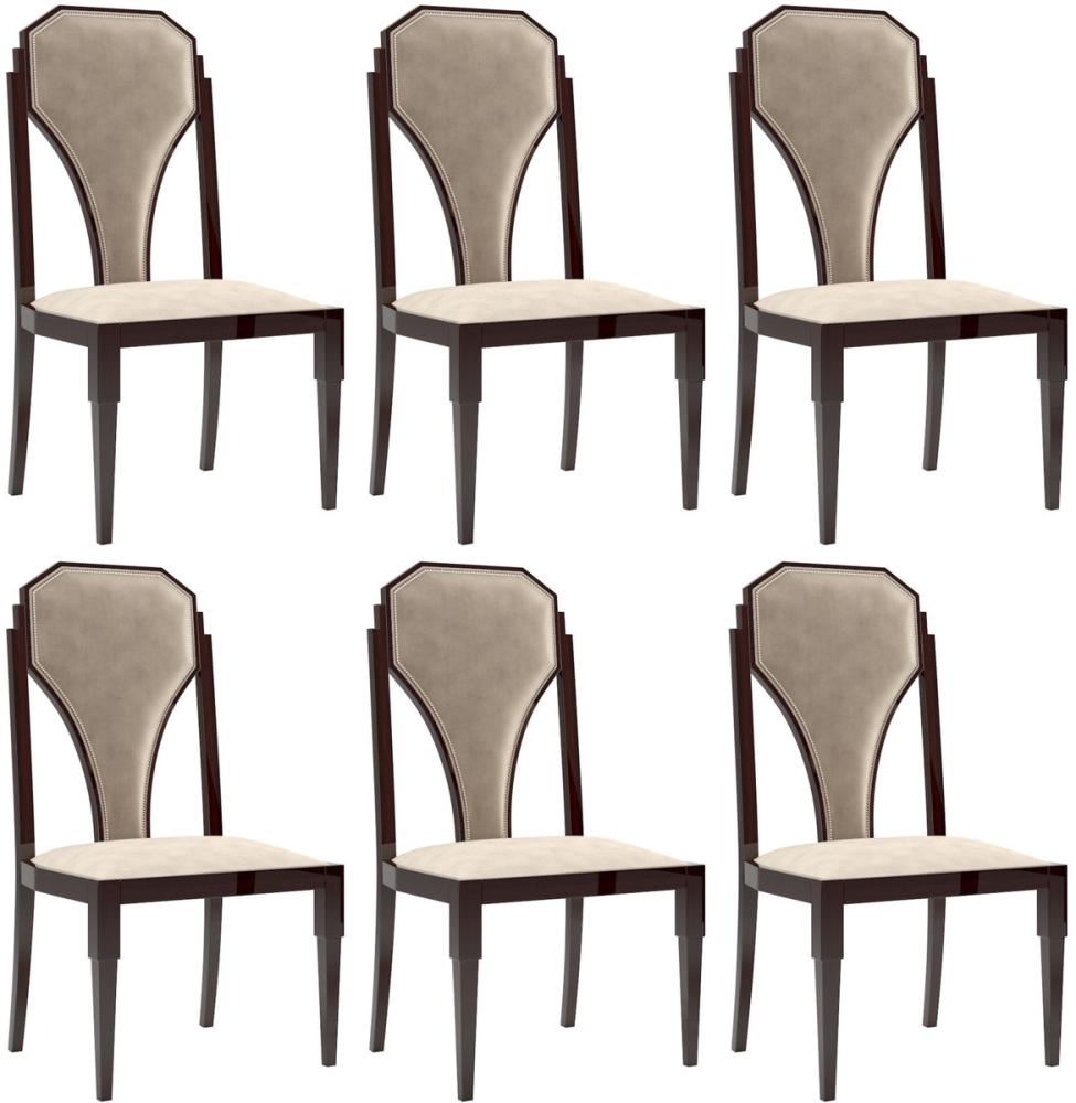 Casa Padrino Luxus Art Deco Esszimmer Stuhl Set Beige / Dunkelbraun / Silber 55 x 55 x H. 110 cm - Edles Küchen Stühle 6er Set - Art Deco Esszimmer Möbel Bild 1