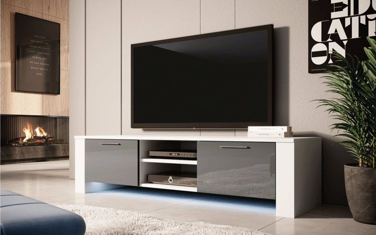 TV Lowboard Shine mit LED Weiß/Grau Bild 1