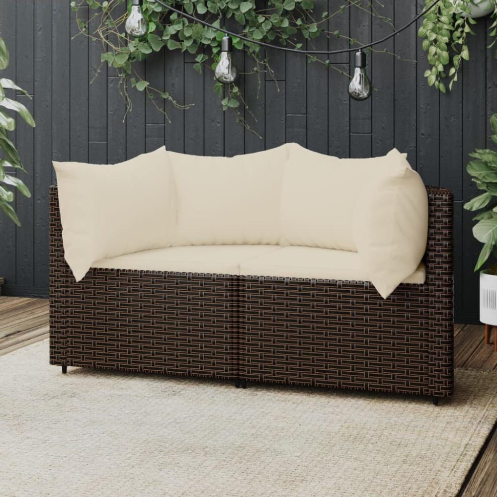 vidaXL Garten-Ecksofas mit Kissen 2 Stk. Braun Poly Rattan Bild 1