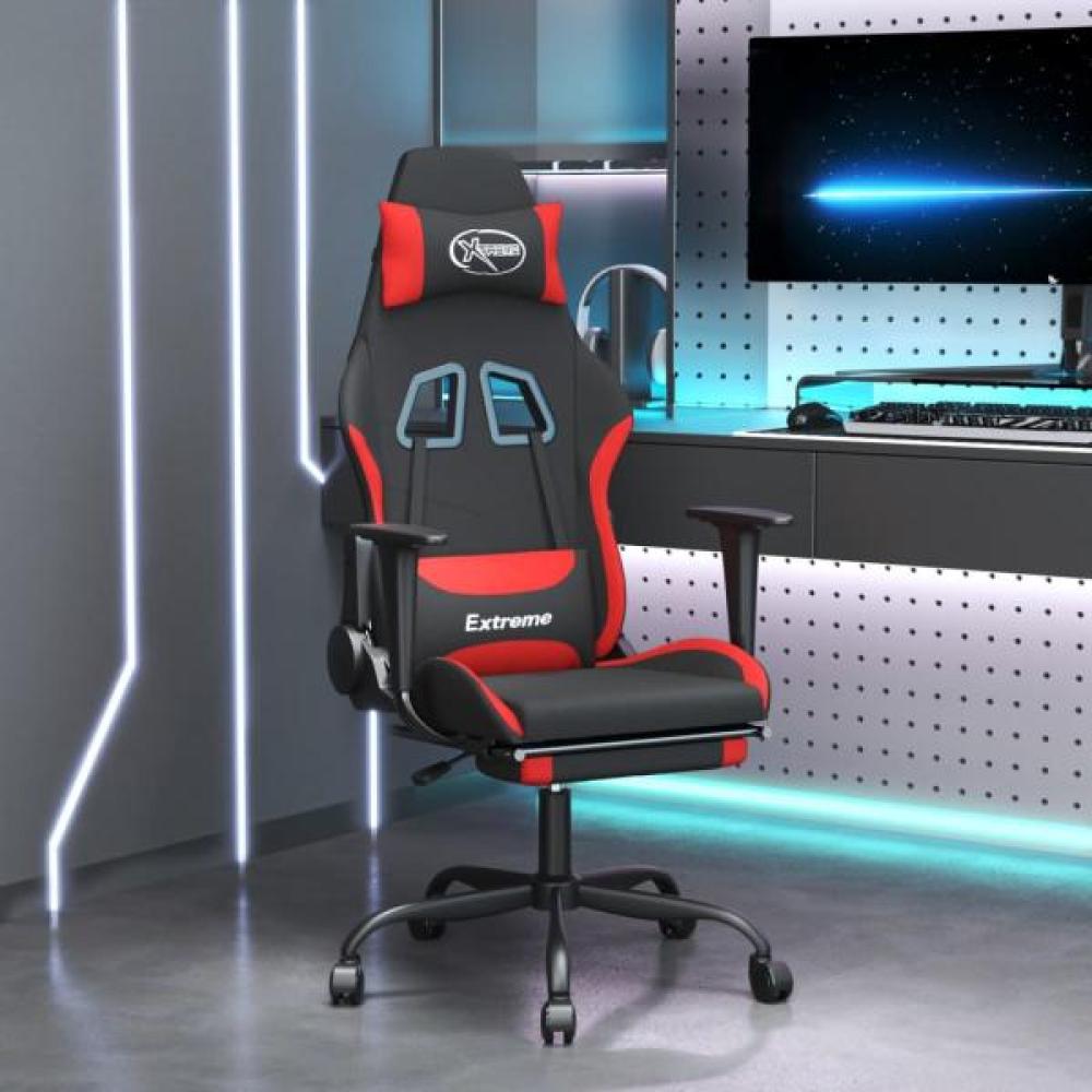 Gaming-Stuhl mit Fußstütze Schwarz und Rot Stoff, Drehbar [3143731] Bild 1