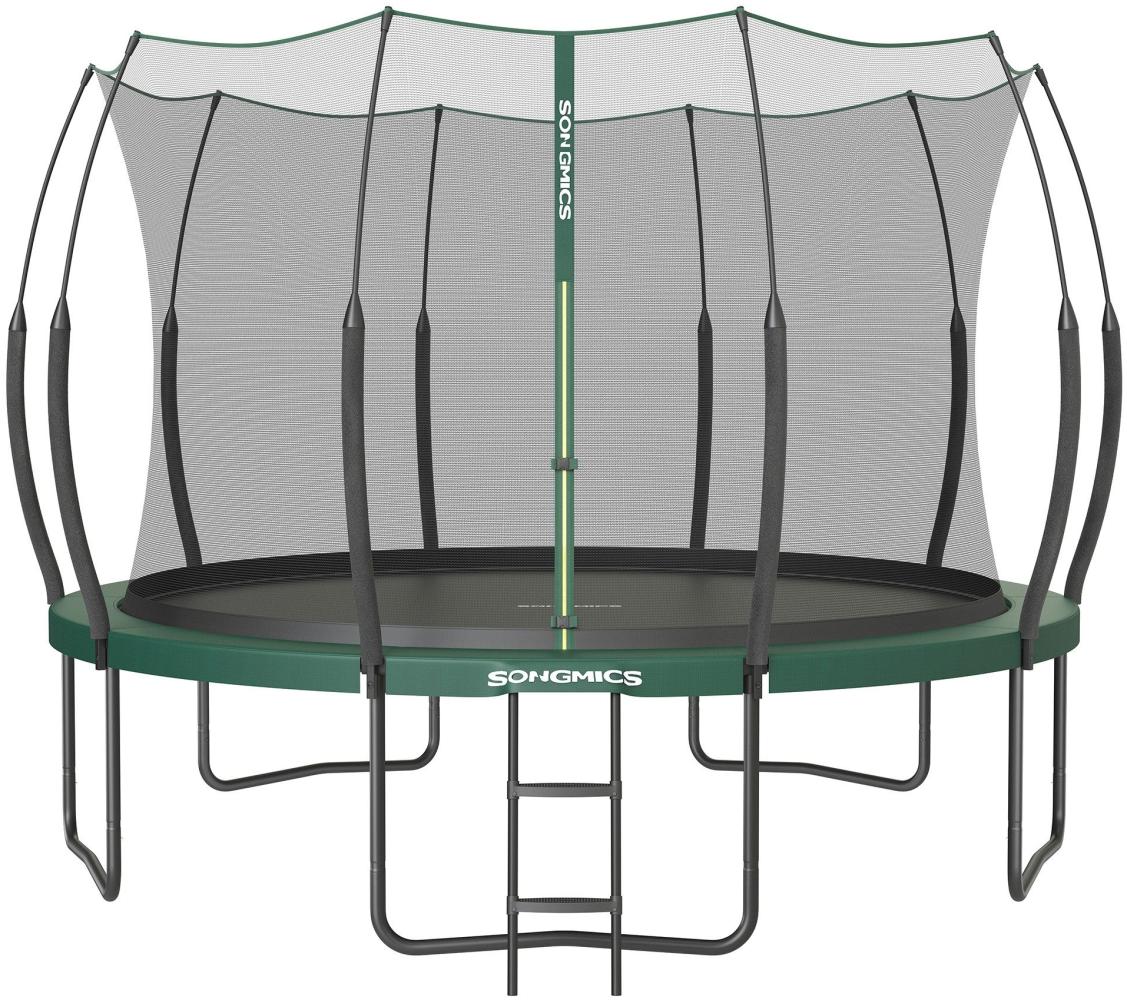 SONGMICS Federloses Trampolin, elastische Seile, Sicherheitsnetz mit Reißverschluss, Glasfaserstangen, dschungelgrün, Ø 366 cm Bild 1