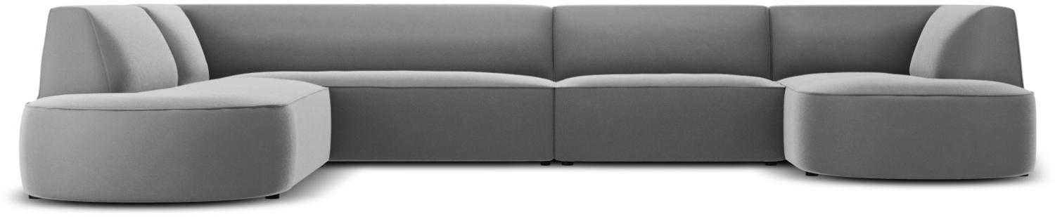 Micadoni 6-Sitzer Samtstoff Panorama Ecke links Sofa Ruby | Bezug Grey | Beinfarbe Black Plastic Bild 1