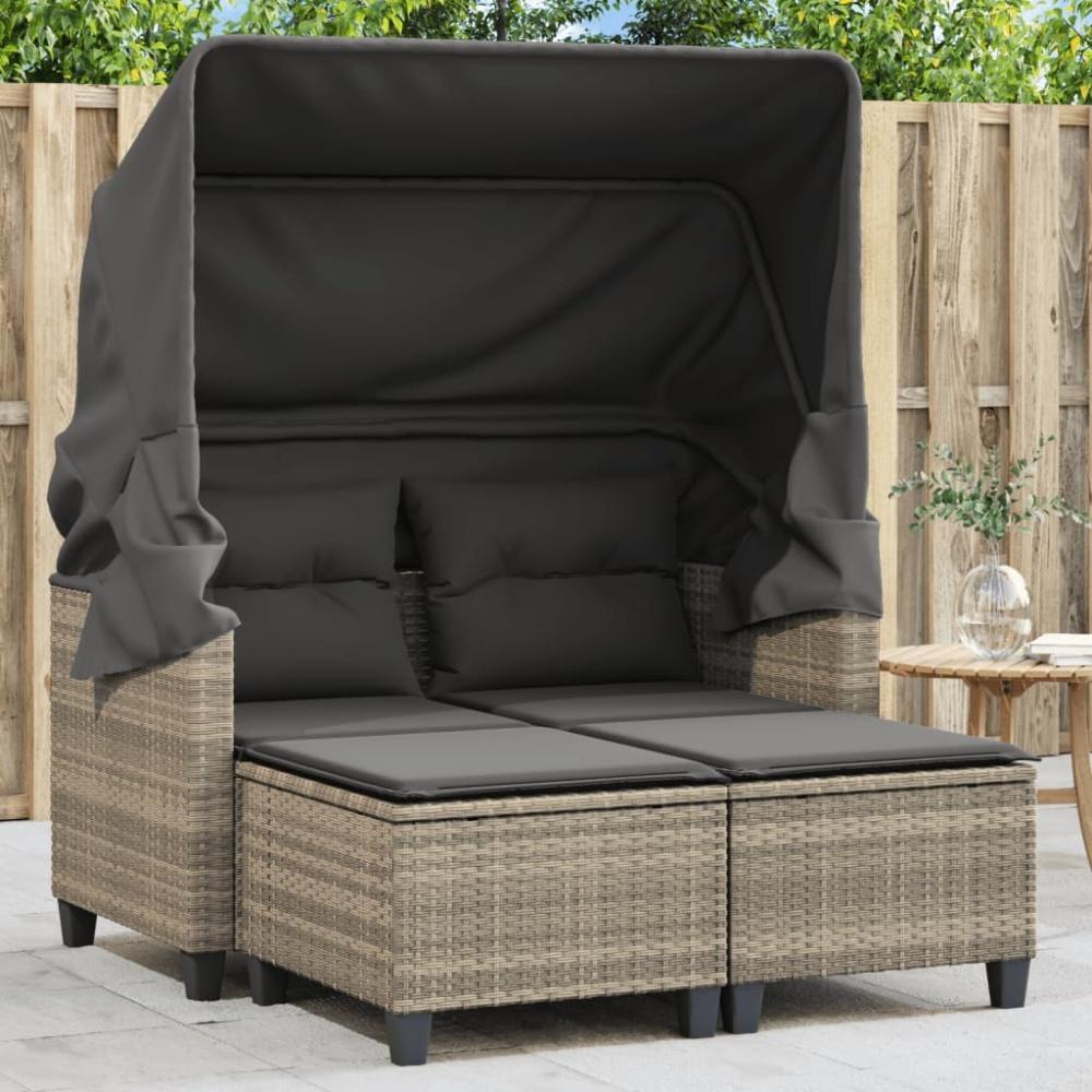 vidaXL Gartensofa 2-Sitzer mit Dach und Hockern Hellgrau Poly Rattan Bild 1