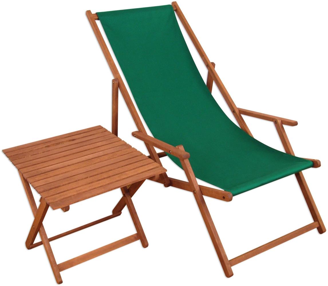 Sonnenliege grün Liegestuhl Tisch Gartenliege Holz Deckchair Strandstuhl Gartenmöbel Buche 10-304 T Bild 1