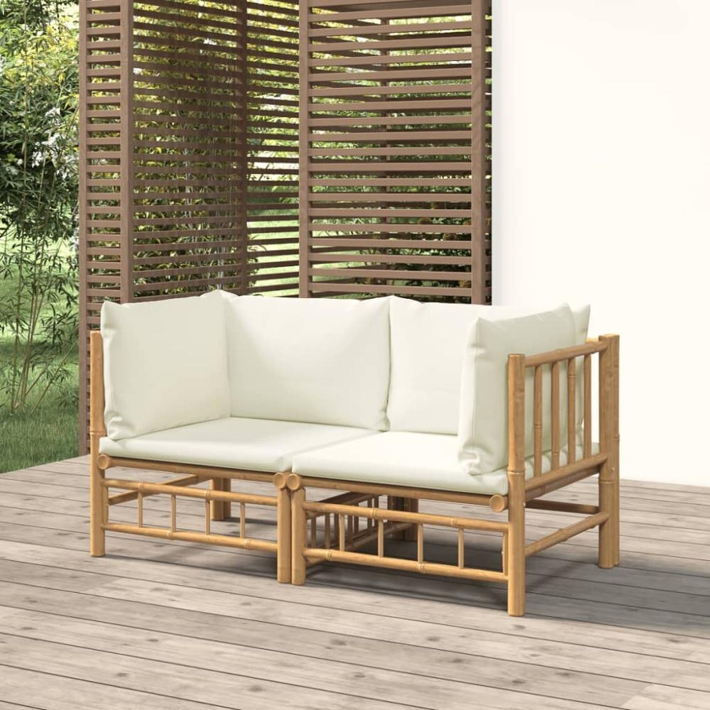 vidaXL Garten-Ecksofas mit Cremeweißen Kissen 2 Stk. Bambus Bild 1