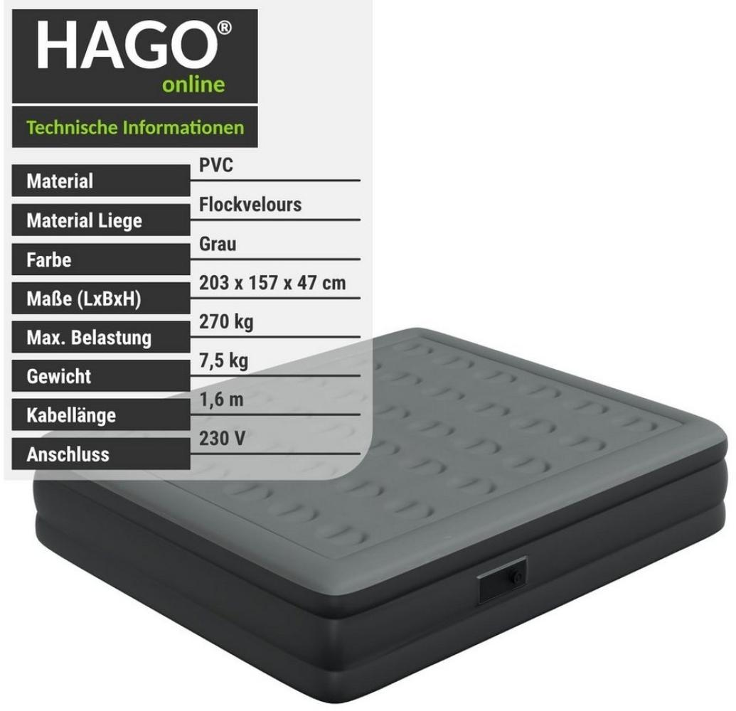 HAGO Premium Luftbett mit Pumpe, selbstaufblasend, Gästebett, Reisebett, 203 x 157 x 47 cm Bild 1