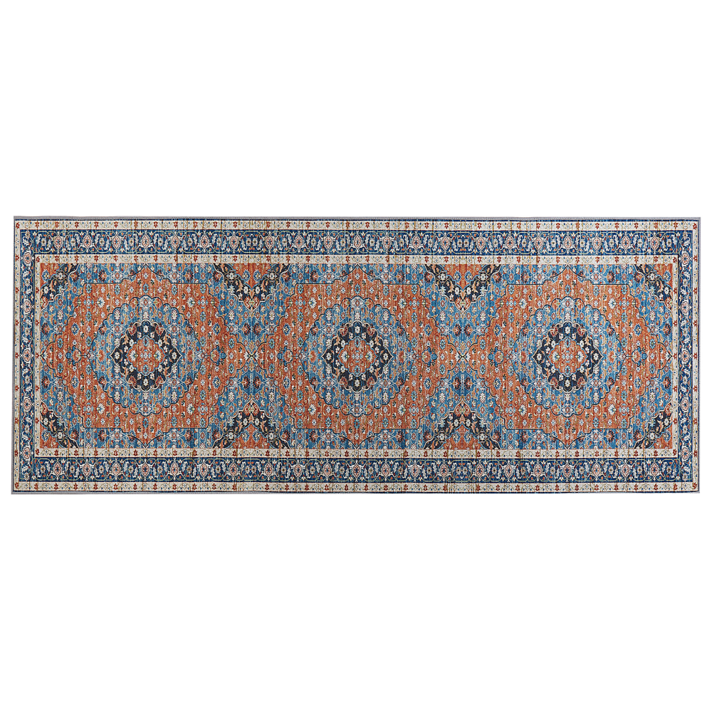 Teppich blau orange 80 x 200 cm orientalisches Muster Kurzflor MIDALAM Bild 1