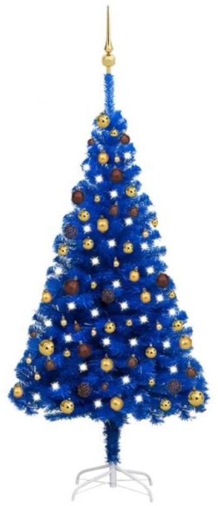 Künstlicher Weihnachtsbaum mit LEDs & Kugeln Blau 150 cm PVC Bild 1