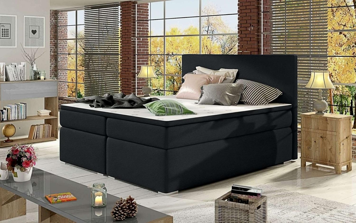 99rooms Mercury Boxspringbett Schwarz Velours KRONOS 140x200 cm Bild 1