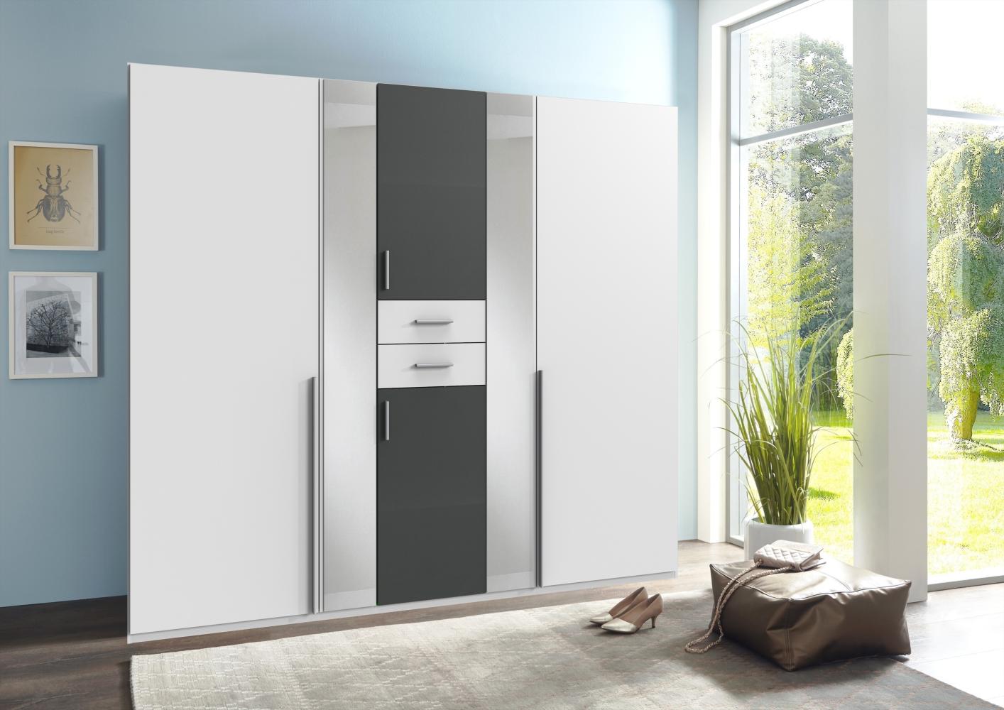 Kleiderschrank >VANEA< (BxHxT: 225x210x58 cm) in WEISS + GRAPHIT Bild 1