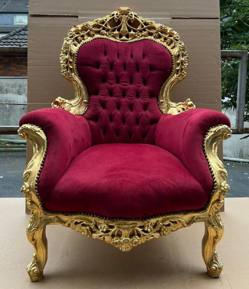 Casa Padrino Barock Sessel Bordeauxrot / Gold - Handgefertigter Antik Stil Wohnzimmer Sessel - Antik Stil Möbel - Barock Wohnzimmer Möbel Bild 1