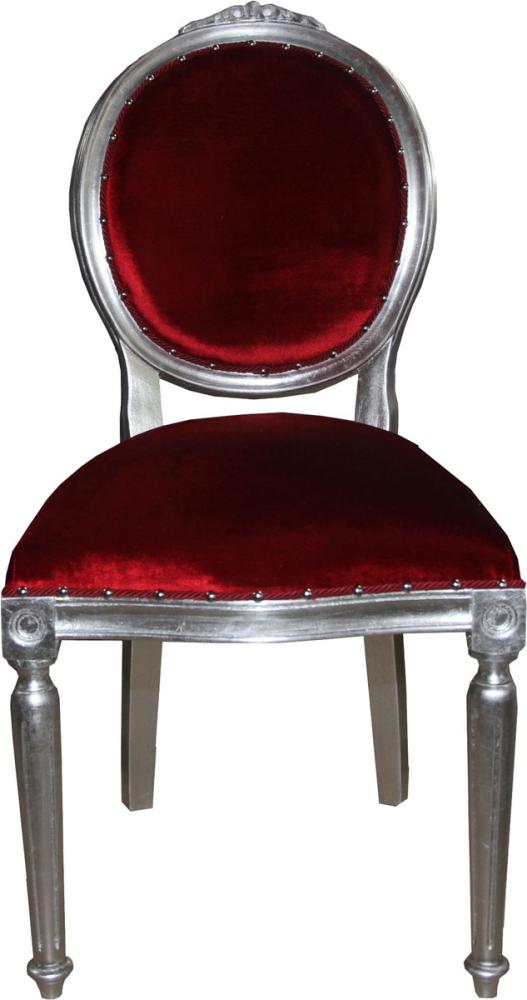 Casa Padrino Barock Medaillon Luxus Esszimmer Stuhl ohne Armlehnen in Bordeaux / Silber - Limited Edition Bild 1
